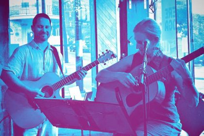 Barbara Reese & Jeremiah Williams playing guitar and singing at Shankara Restaurant in Bethlehem